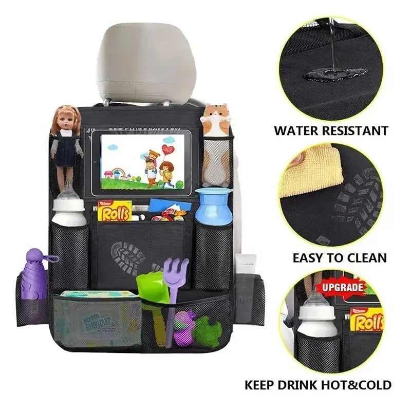 2-Pack Car Backseat Organizer with Tablet Holder – Waterproof, Universal Fit, Multi-Pocket Storage for Kids & Travel